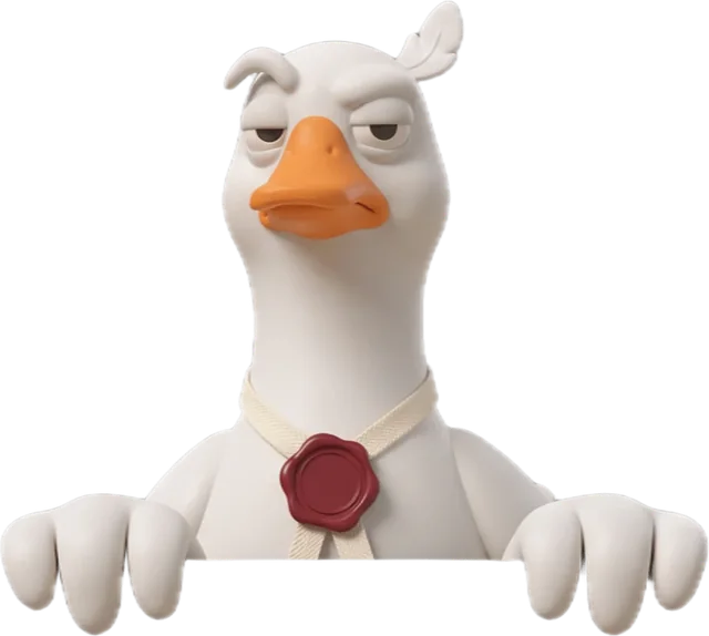 Gus the goose, peeking over the top